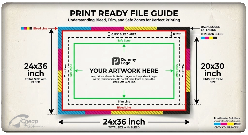 Print Bleed Guide Safe Zone Template Diagram