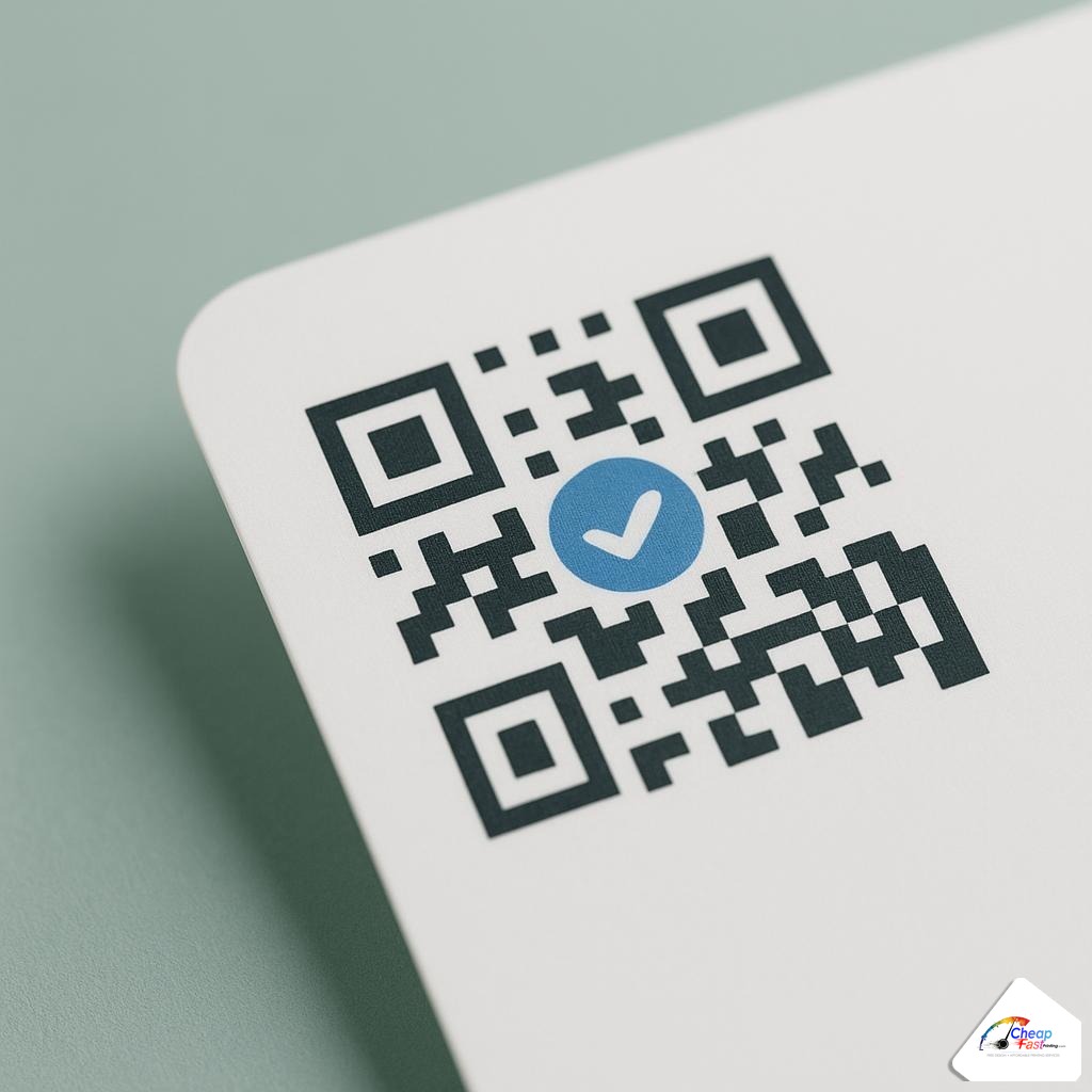 Branded logo-centered QR code on a promotional flyer with high-contrast quiet zone and scan-to-order call to action