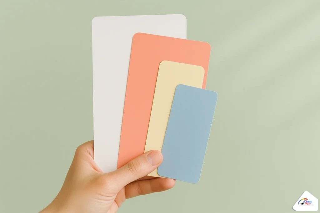 Hand holding 4x6 postcard next to 4x9 rack card to show real-world scale