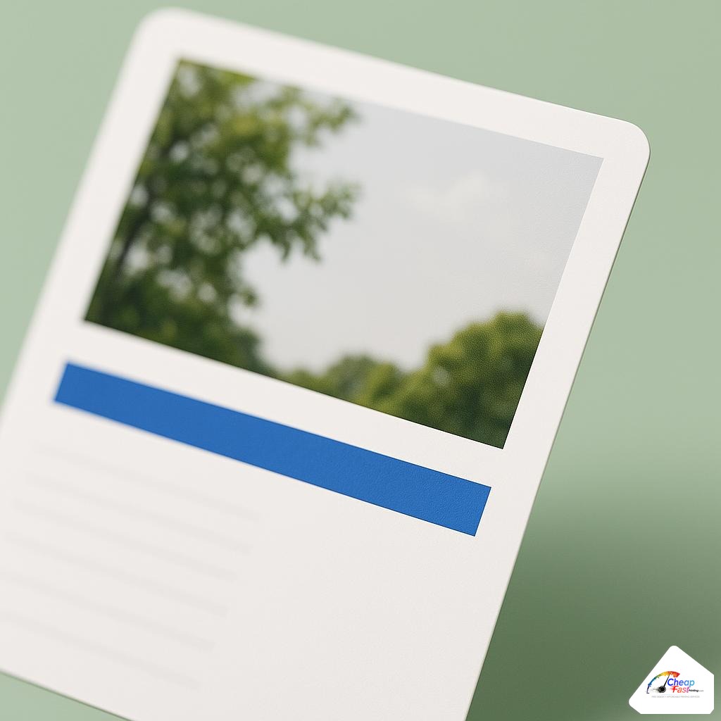 Printed flyer showing blurry enlarged photo logo next to crisp vector type