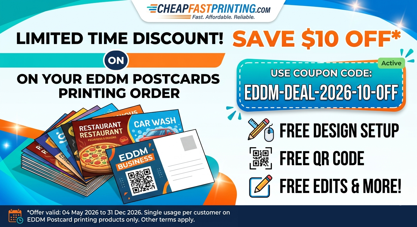 10% off EDDM postcards — promotional deal graphic