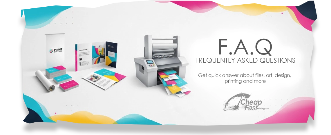 Help center banner for CheapFASTprinting.com - Answers to common questions about orders, design, printing, and shipping.