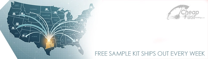 Sample kit shipping photo with business cards, postcards, brochures, and more from CheapFastPrinting.com