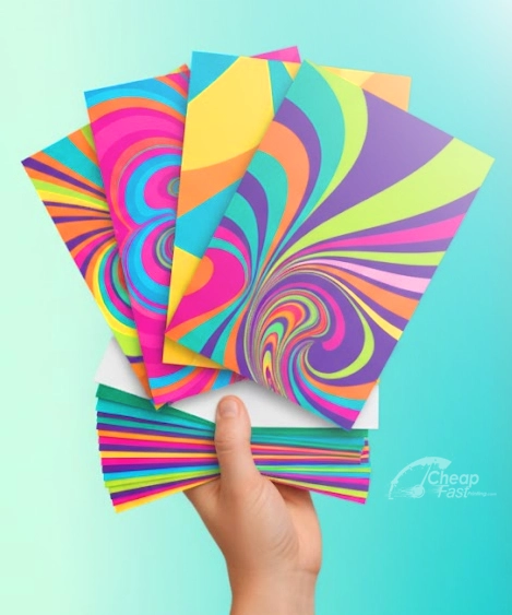Cheap flyers printing sample: stack of glossy 4x6 flyers