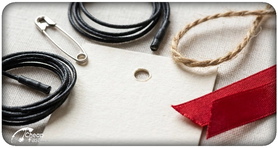 Drill hole and string options: safety pins, wax cords, ribbons