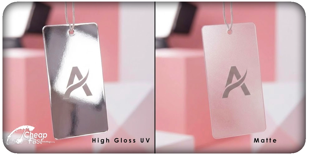 Comparison of High Gloss UV vs Premium Matte finishes for product tags