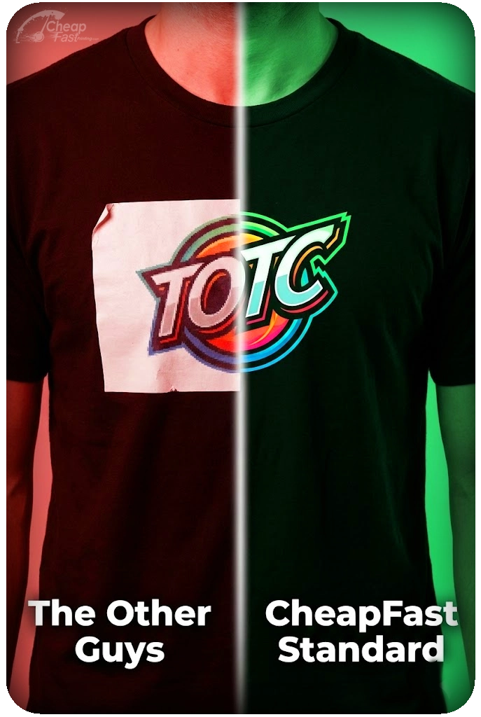 Comparison of amateur pixelated garment print versus professional vector graphics