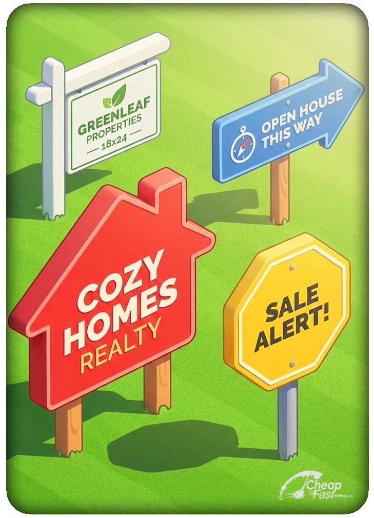 Shape comparison: house, arrow, and octagon for property, election, and event displays