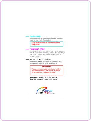 Postcard 9inx12in V Round Download Template Guideline - Postcards Rounded Corners
